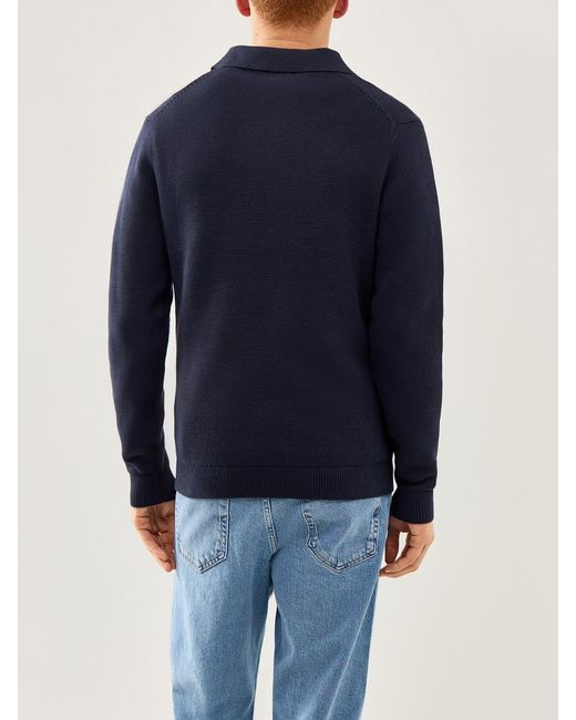 SELECTED Blue Knit Half Zip Polo for men