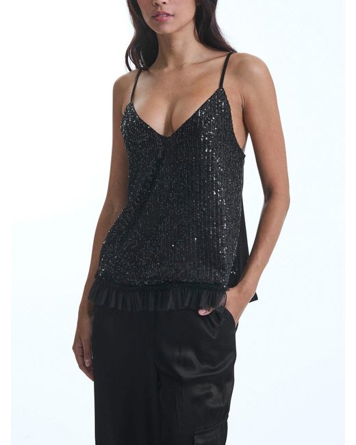James Lakeland Black Paillette Vest Top