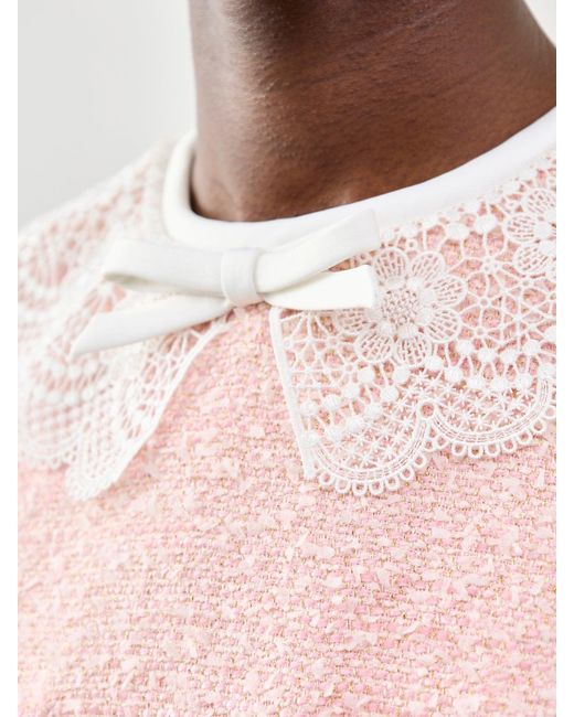 Self-Portrait White Boucle Lace Collar Midi Dress