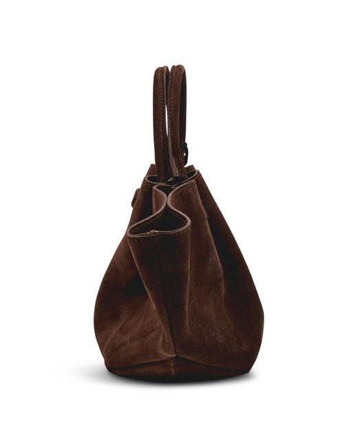 Marlon Brown Feny Button Suede Top Handle Bag