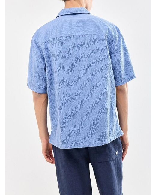 Wax London Blue Keats Seersucker Short Sleeve Shirt for men