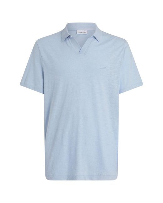 Calvin Klein Blue Cotton Linen Polo Shirt for men