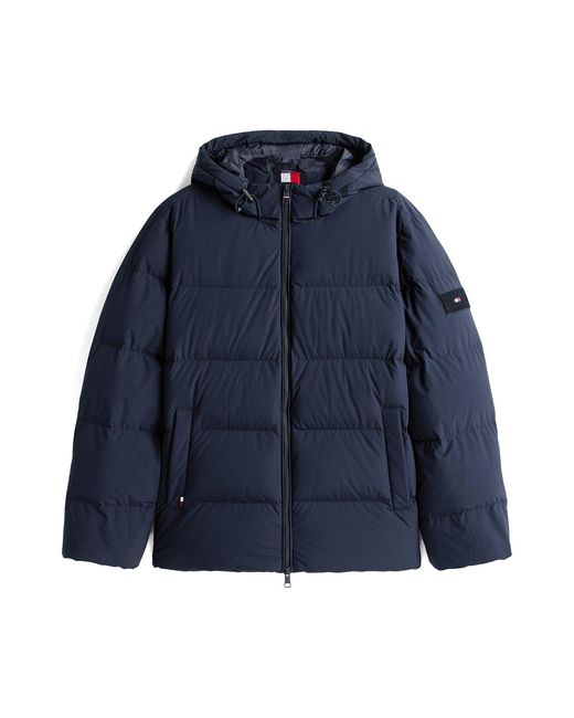 Tommy Hilfiger Blue Water Repellent Down Hooded Puffer Jacket for men