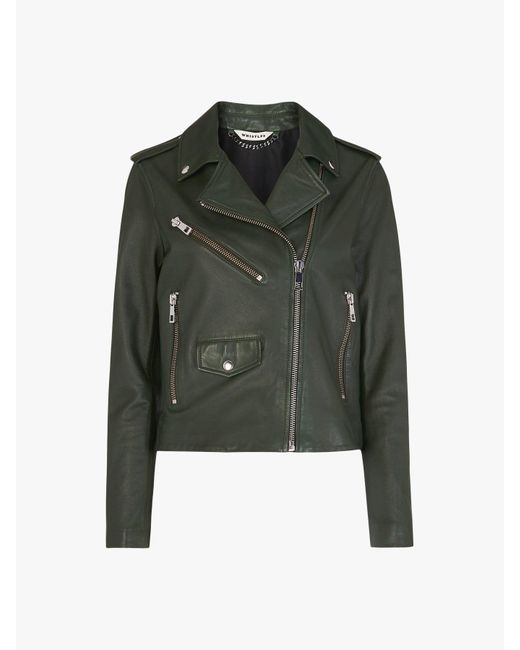 Whistles Green Women's Agnes Pocket Leather Jacket