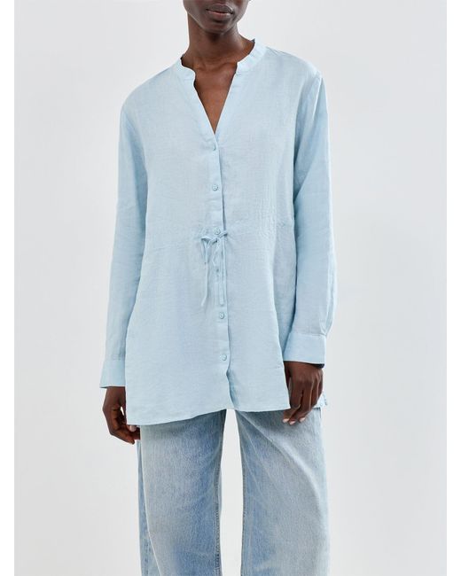 Eileen Fisher Blue Mandarin Collar Long Shirt