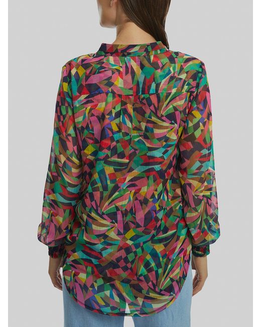 James Lakeland White Abstract Print Mandarin Collar Blouse, Polyester
