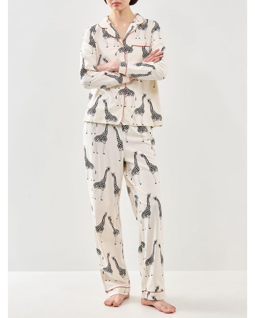 Chelsea Peers White Giraffe Print Button Up Organic Long Set