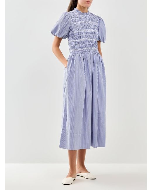 roandzo Purple Stripe Shirred Bodice Smock Dress