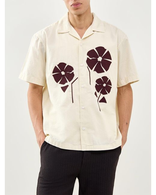 Only & Sons White Seeren Embroidered Short Sleeve Shirt Cream for men