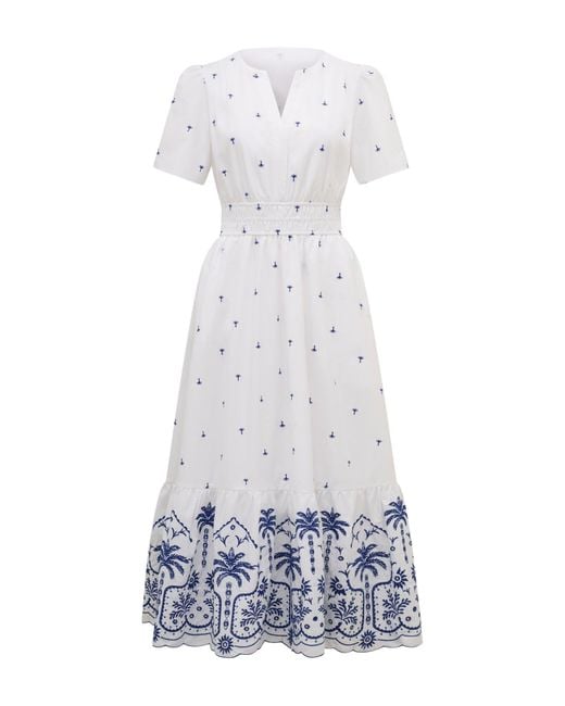 Forever New White Eleanor Embroidered Midi Dress