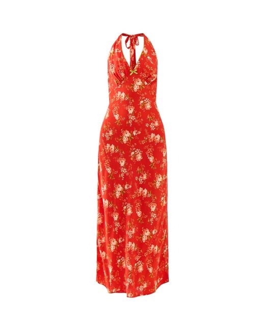 Never Fully Dressed Red Floral Halter Dress