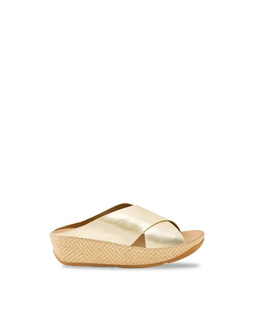 Fitflop Natural Lulu Lux Graphic-Weave Cross Slides