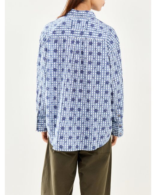 Free People Blue Hidden Flower Camo Shirt