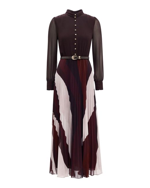 Forever New Purple Anya Long Sleeve Pleated Midi Dress