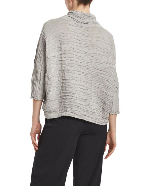 Grizas Gray Cowl Neck Silk Crinkle Blouse