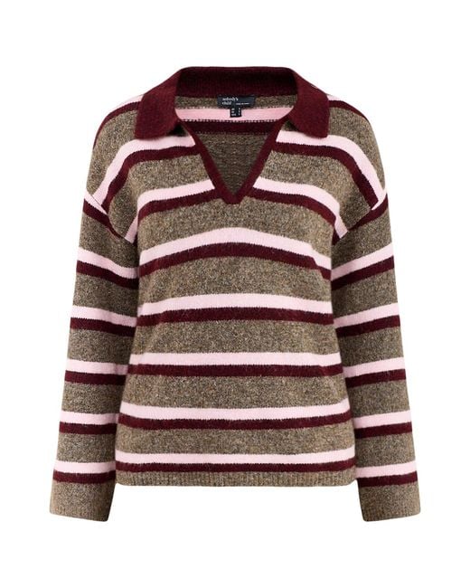 Nobody's Child Brown Open Collar Blend Knitted Polo Top, Wool