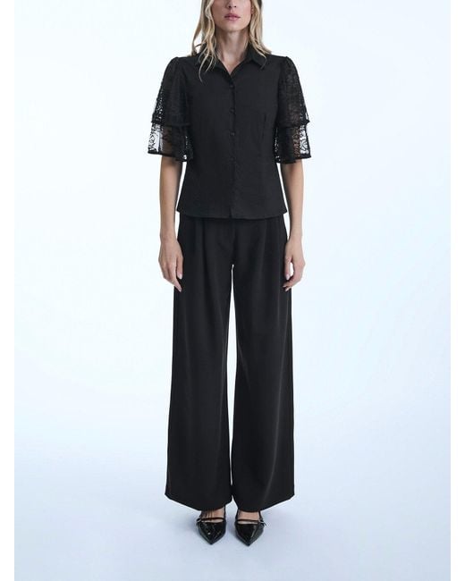 James Lakeland Black Lace Frill Short Sleeve Shirt
