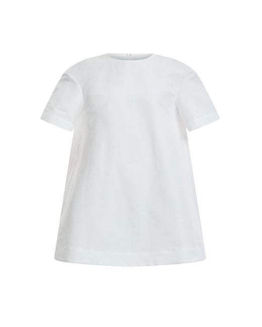 Marni White Women's Cocoon Top With Short Sleeves And Boat Neckline