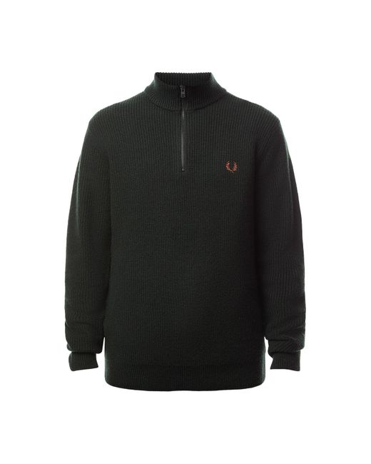Fred Perry Black Textured Half Zip Jumper for men