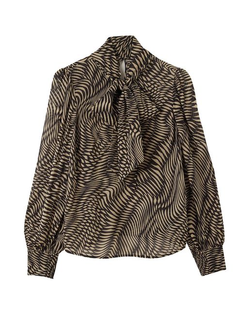 Whistles Brown Geo Sheer Cuffed Blouse