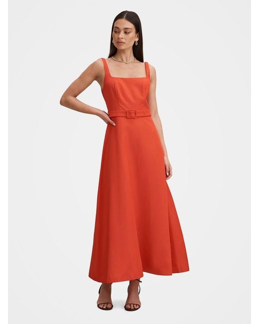 Forever New Red Hayden Square Neck Midi Dress