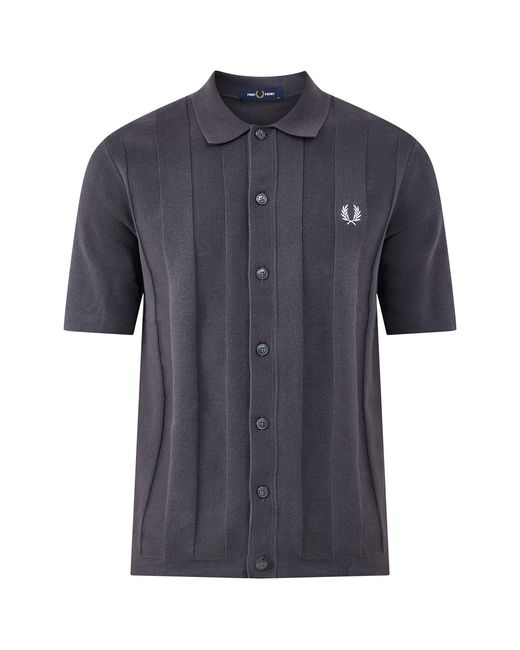 Fred Perry Blue Tonal Vertical Stripe Knitted Shirt for men