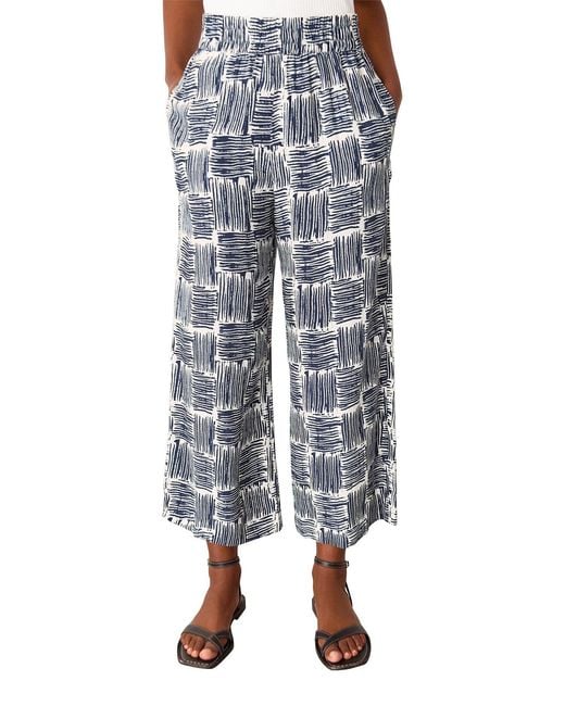 Whistles Blue Hatch Squares Cropped Trouser, Wood/Metal