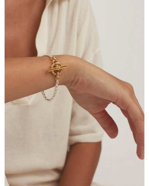 Tilly Sveaas Metallic Women's Small Silver And Gold T Bar Clasp Belcher Chain Bracelet