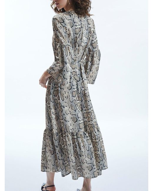 James Lakeland Gray Python Print Belted Dress