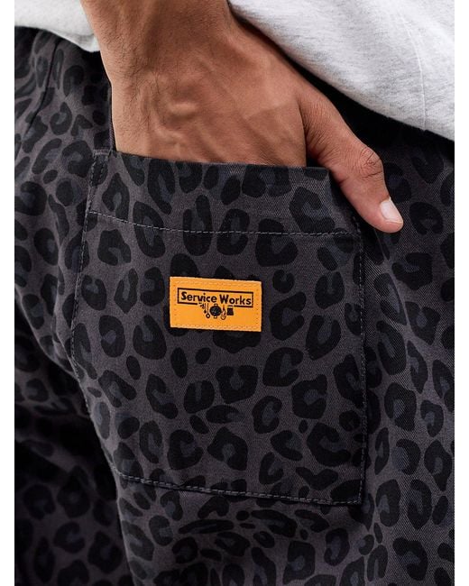 Service Works Blue Organic Leopard Easy Chef Trousers for men