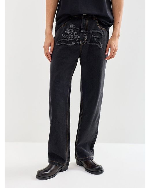 ICECREAM Black Appliqué Running Dog Double Scoop Jeans for men