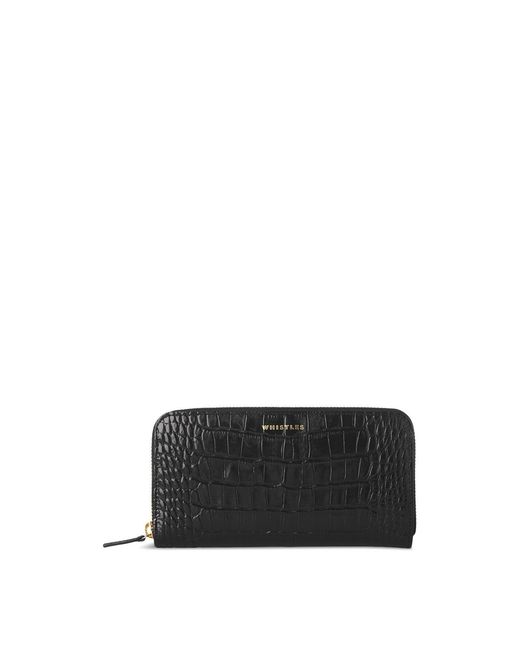 Whistles Black Shiny Croc Long Purse Bag