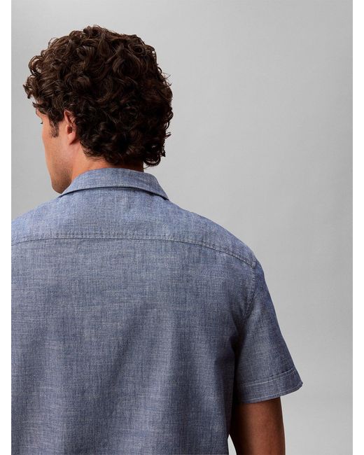 Calvin Klein Blue Chambray Short Sleeve Shirt for men