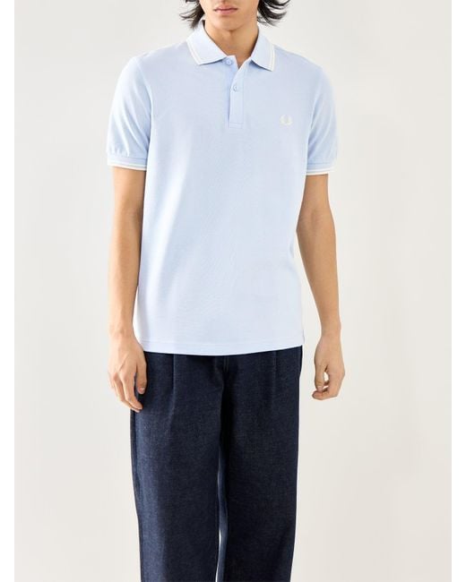 Fred Perry Blue Twin Tipped Polo Shirt Ecru for men