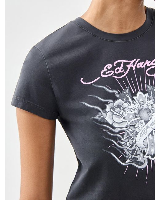 Ed Hardy Blue Vintage Burning Cross Baby Graphic T-Shirt