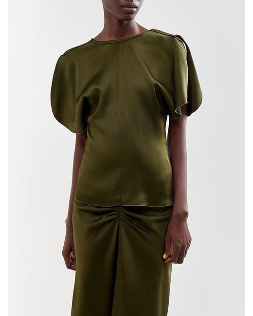 Victoria Beckham Green Bela Acetate Blend Blouse