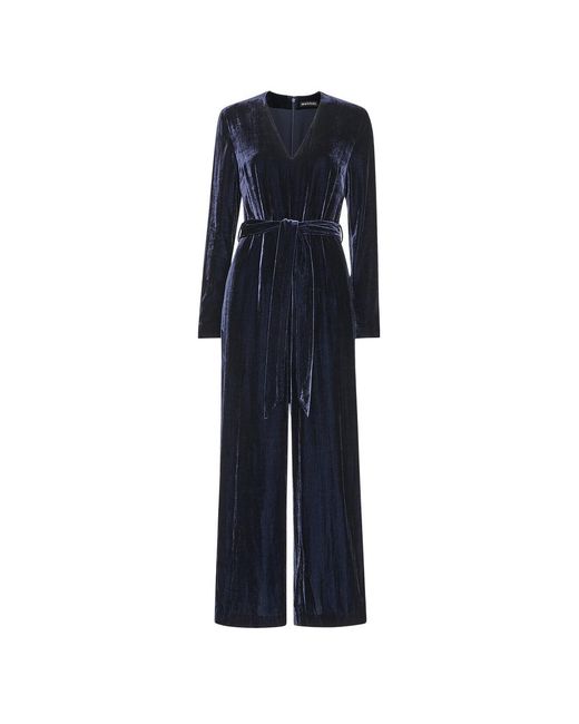 Whistles Blue Elora Wide-Leg Velvet Jumpsuit