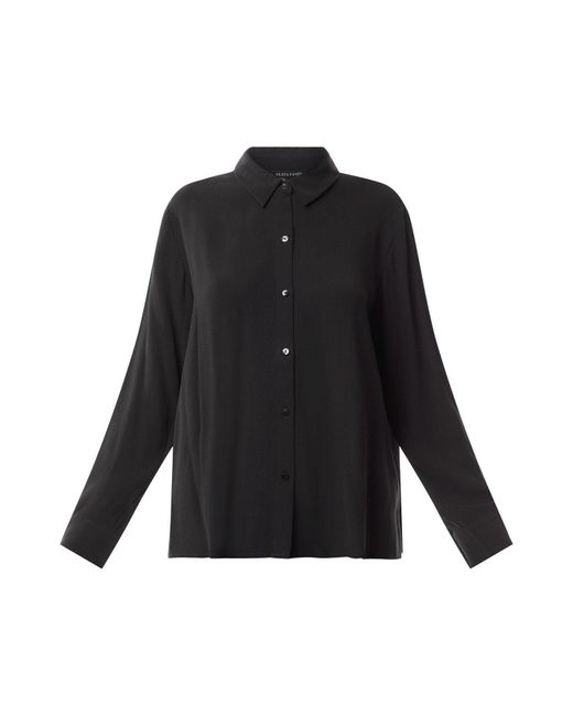 Eileen Fisher Black Women's Silk Georgette Crepe Classic Collar Shirt