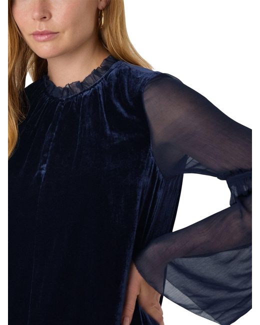 Whistles Blue Velvet Sheer Sleeve Dress