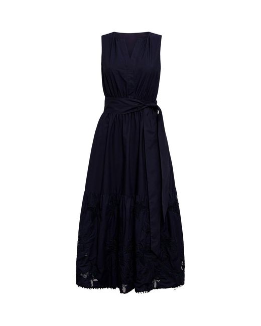Forever New Blue Evie Sleeveless Embroidered Tie Midi Dress