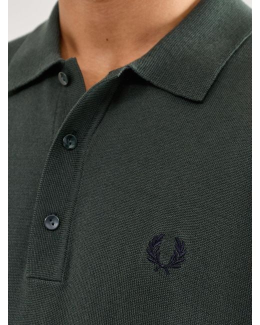 Fred Perry Green Classic Knitted Long Sleeve Polo Shirt for men