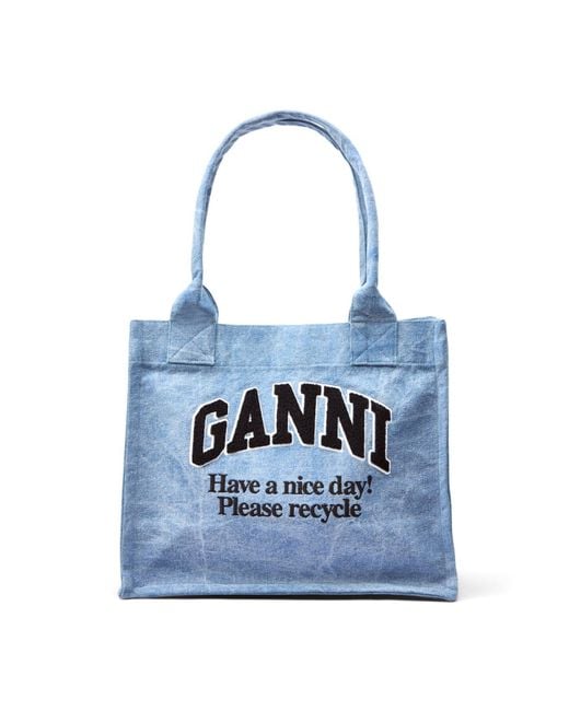 Ganni Blue Women's Large Easy Shopper Washed Tote Bag