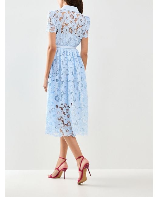 Self-Portrait Blue Lace Collared Midi Shirt Dress