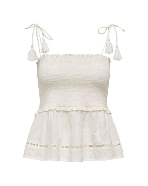 ONLY White Miva Smock Strap Top Cream