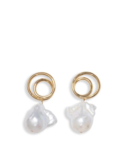 Completedworks White Women's Coiling Baroque Pearl Earrings 14ct Plate/pearls