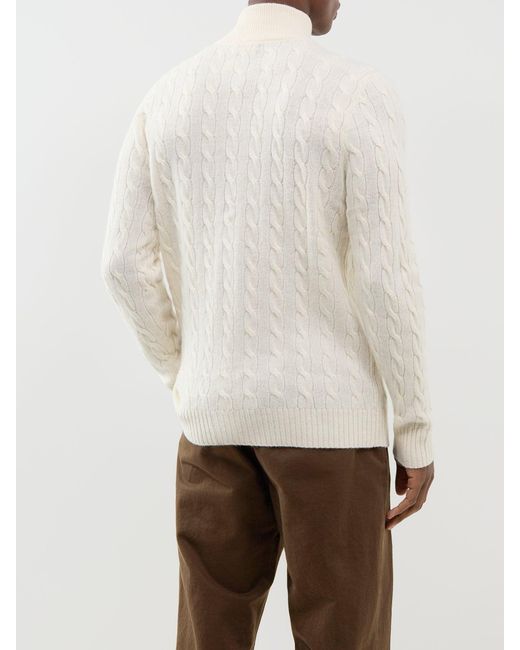 Polo Ralph Lauren White Wool & Cashmere Blend Cable Knit Quarter-Zip Jumper for men