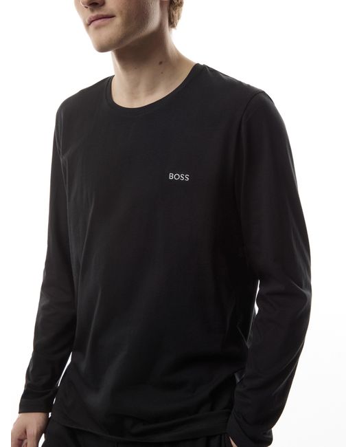 Boss Black Embroidered Logo Long Sleeve Stretch T Shirt for men
