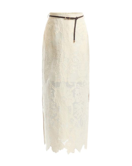 Zimmermann White Women's Ottie Embroidered Midi Skirt