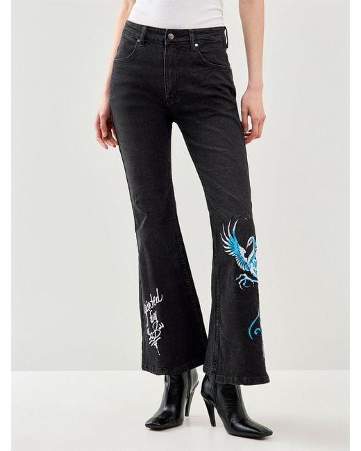 Ed Hardy Blue Rising Phoenix Flared Jeans