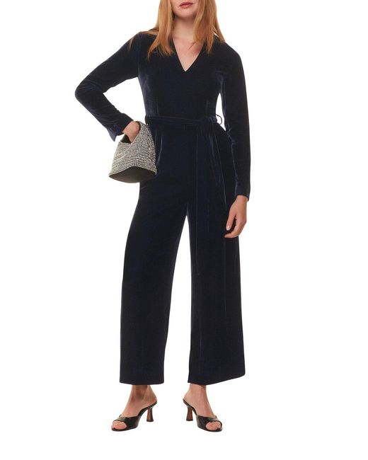 Whistles Blue Elora Wide-Leg Velvet Jumpsuit